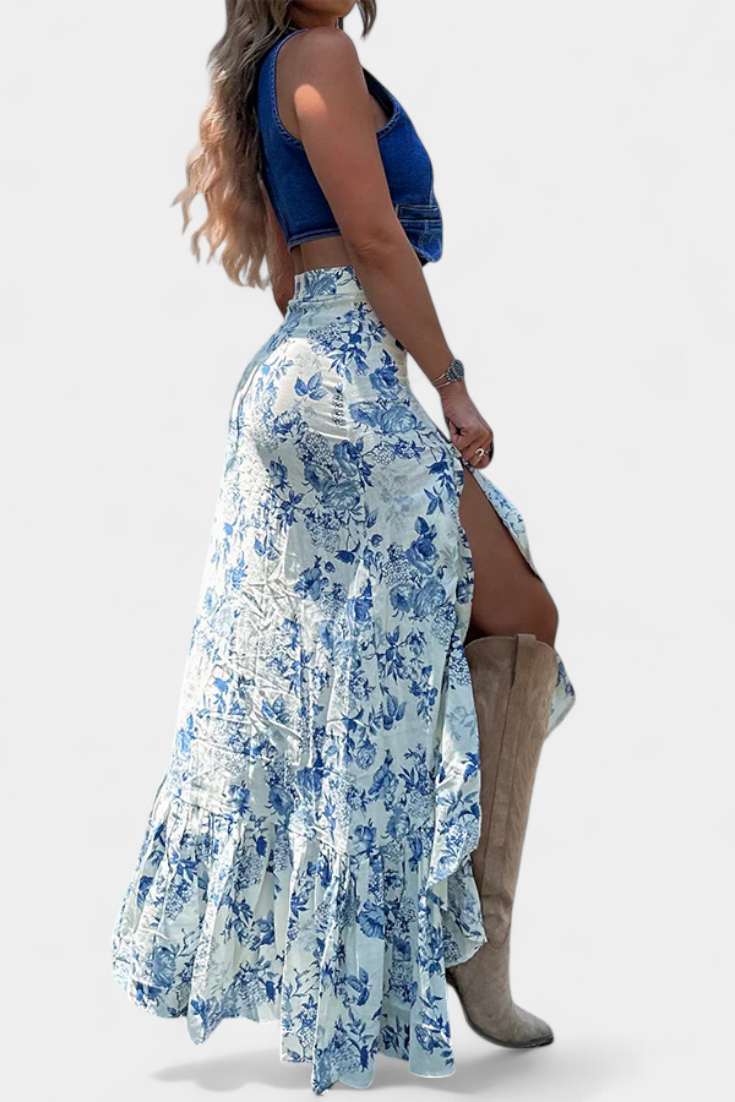 Kala | Falda maxi floral con volantes