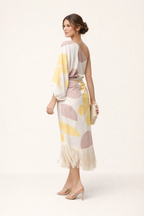 Antal | Conjunto amarillo de falda midi con hombros descubiertos