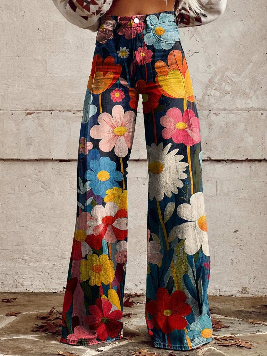 Léna | Vaquero floral ancho retro