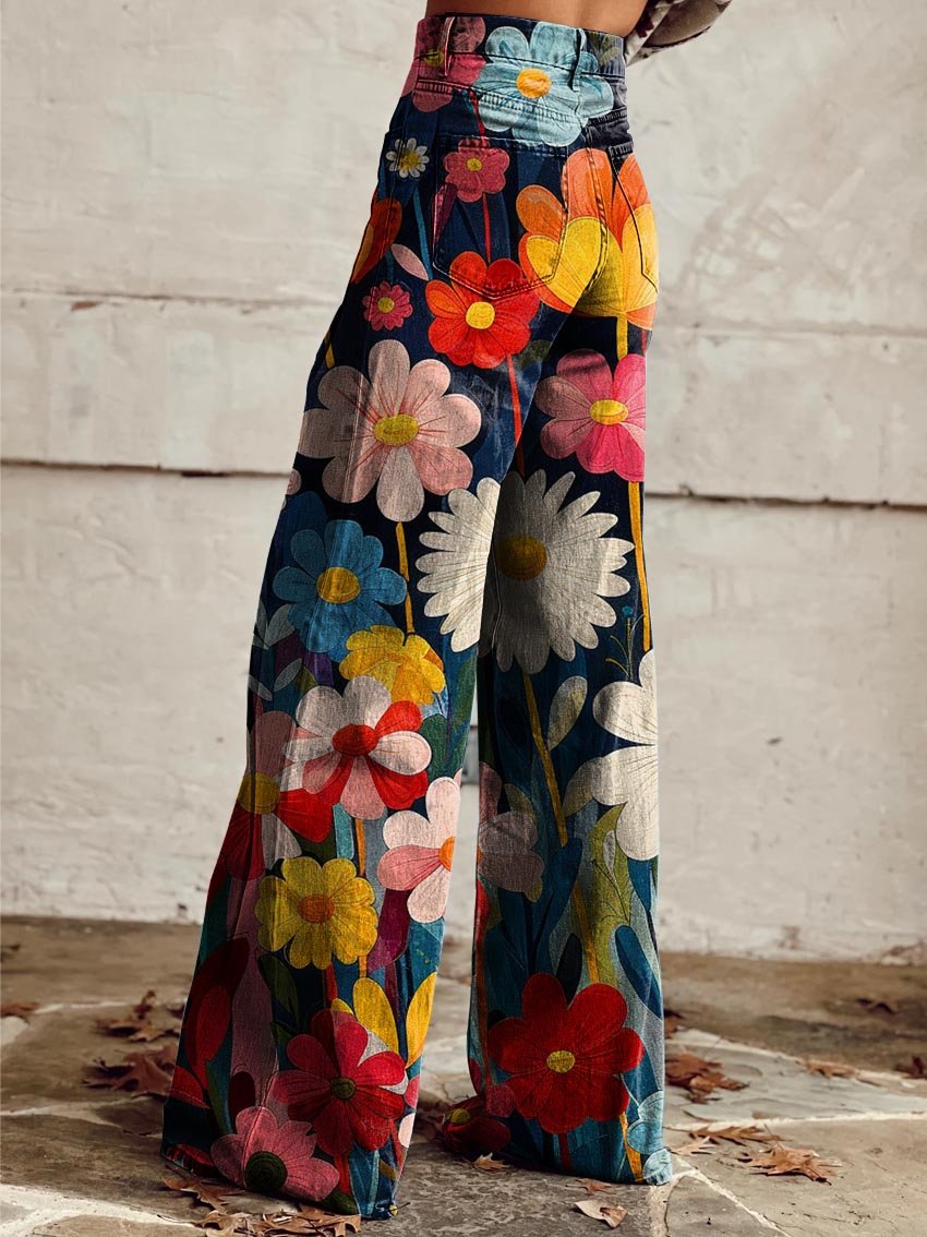 Léna | Vaquero floral ancho retro