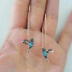 Pendientes de Alambre con Colibrí en Oro y Cristales