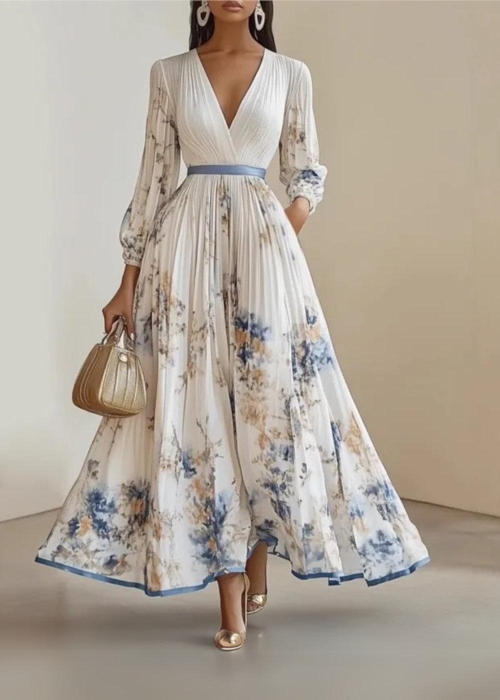 Paz | Vestido maxi plisado floral
