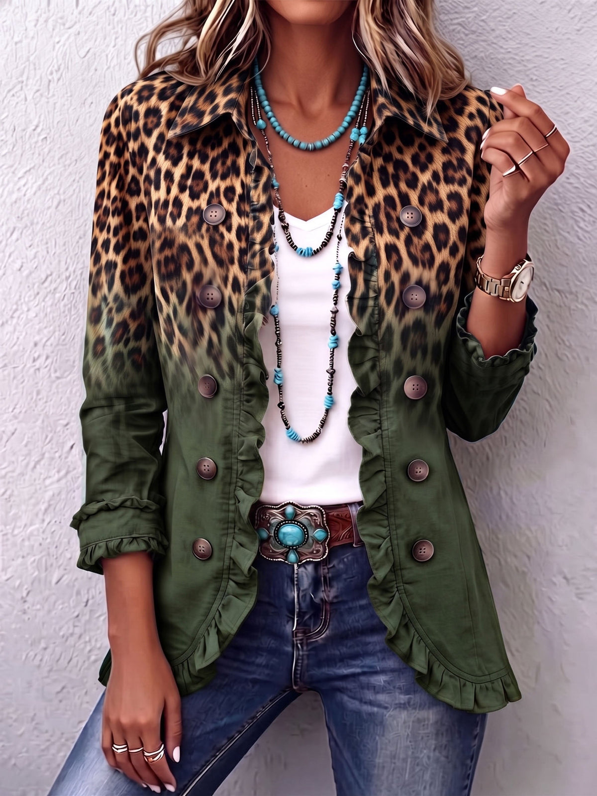 Elspeth | Blazer Ombré Leopardo con Volantes