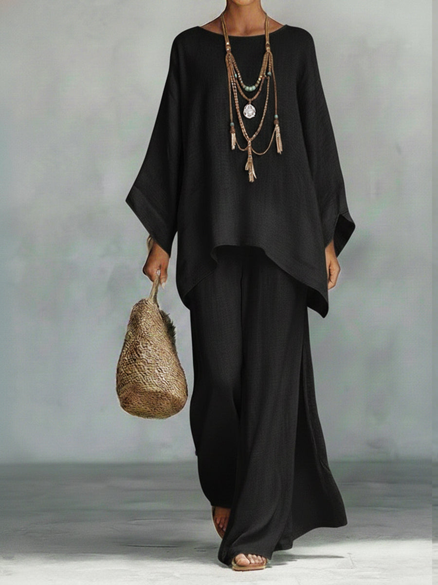 Maria | Conjunto de top holgado y pantalón ancho en algodón y lino