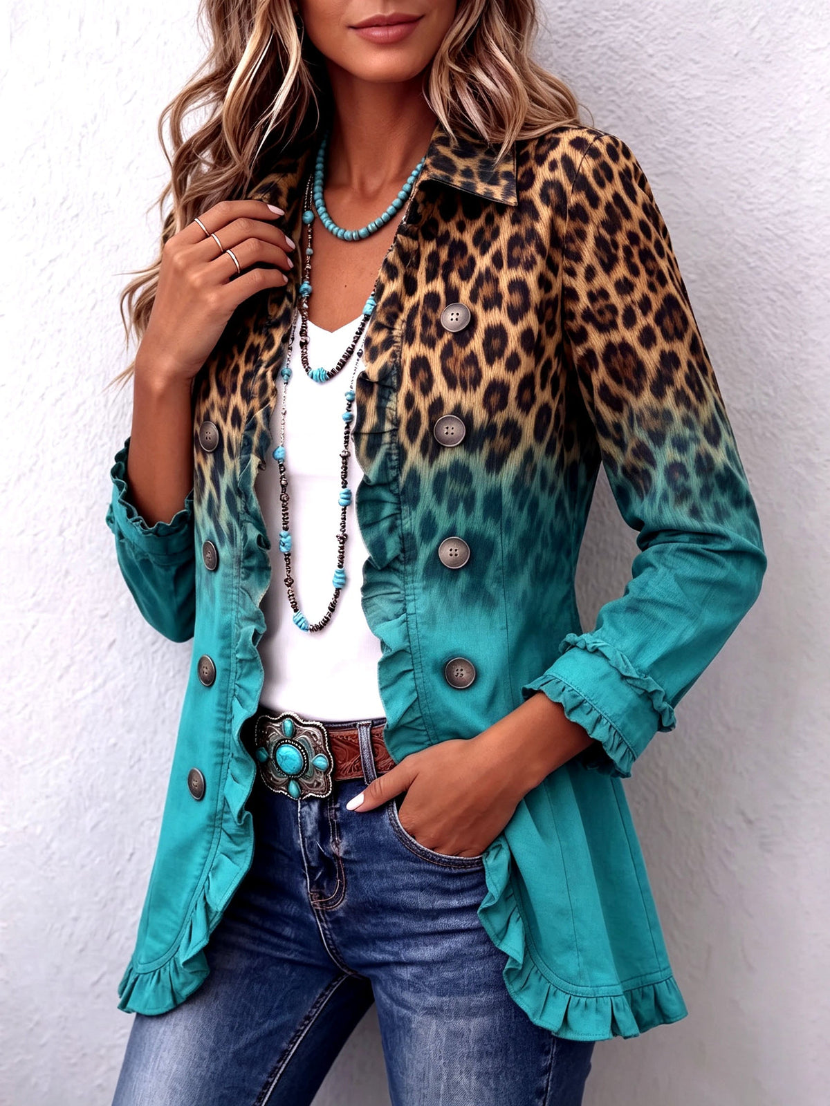 Elspeth | Blazer Ombré Leopardo con Volantes