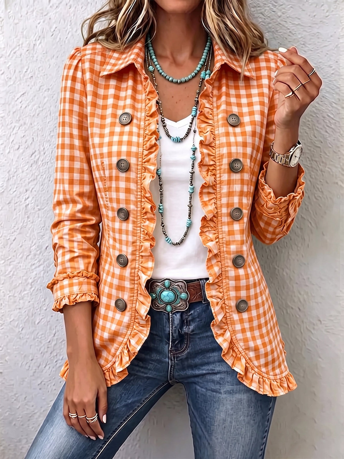 Charlene | Chaqueta de Cuadros Vichy con Volantes