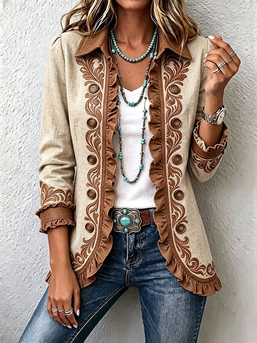 Dawncroft | Chaqueta Floral Bordada con Volantes