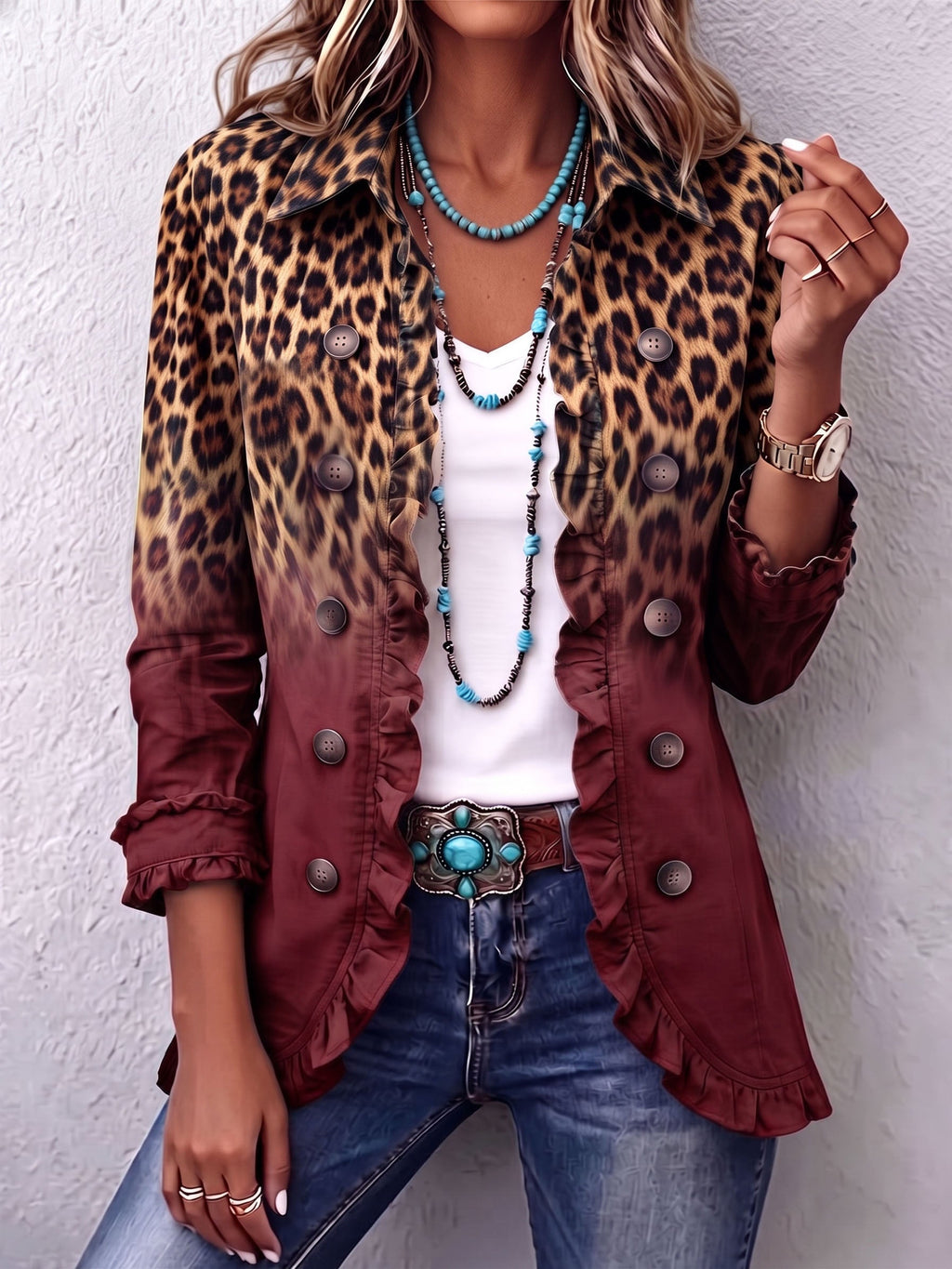 Elspeth | Blazer Ombré Leopardo con Volantes