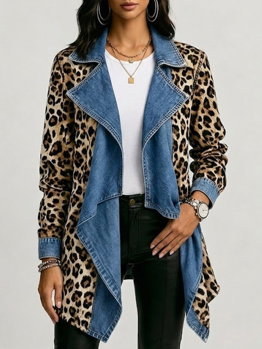 Sherilyn | Chaqueta Midi Leopardo con Paneles Denim