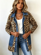 Fablenne | Chaqueta Larga Leopardo con Paneles Denim