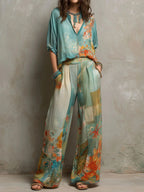 Chiara | Conjunto elegante con estampado floral y pantalón amplio