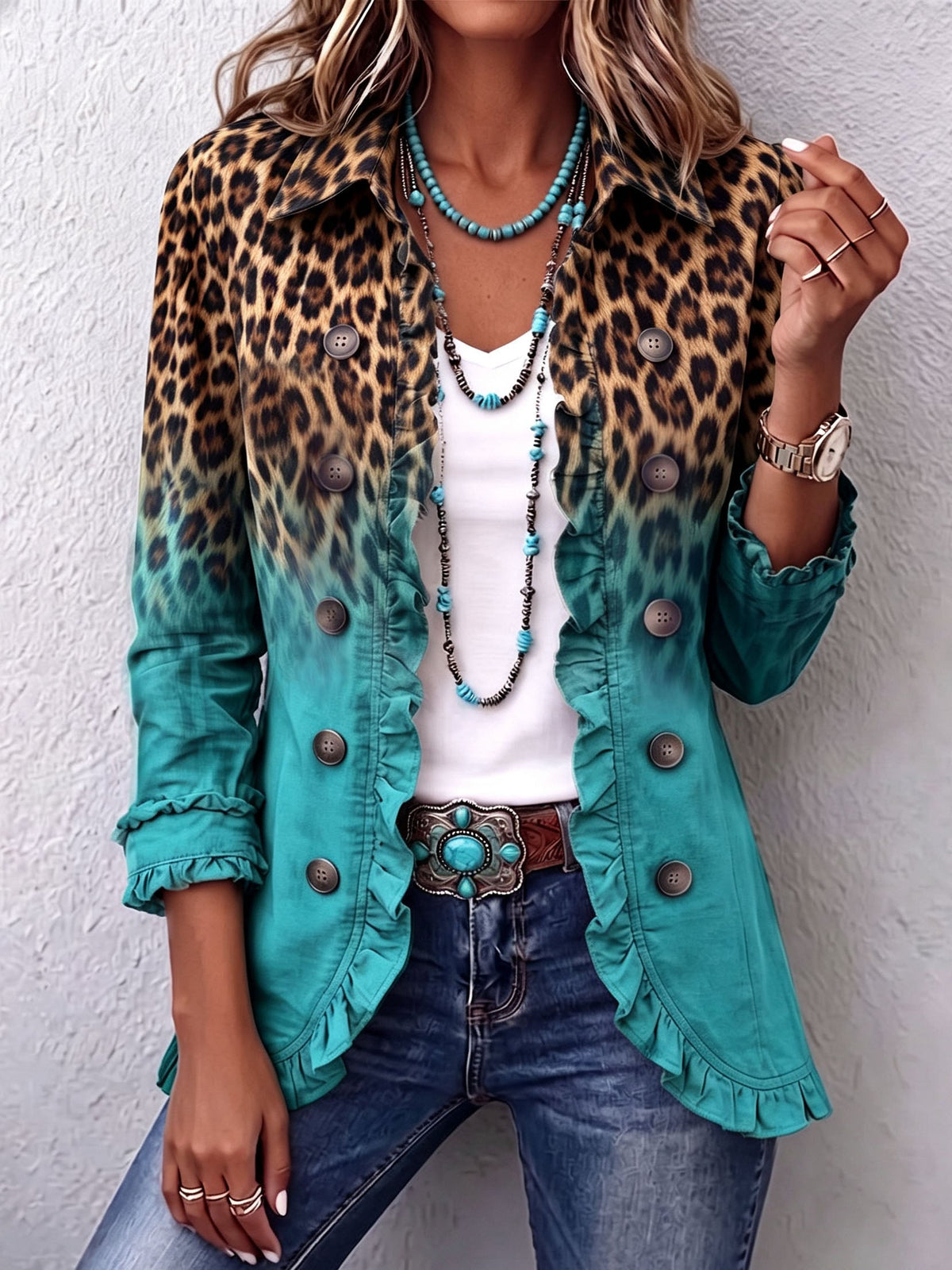 Elspeth | Blazer Ombré Leopardo con Volantes