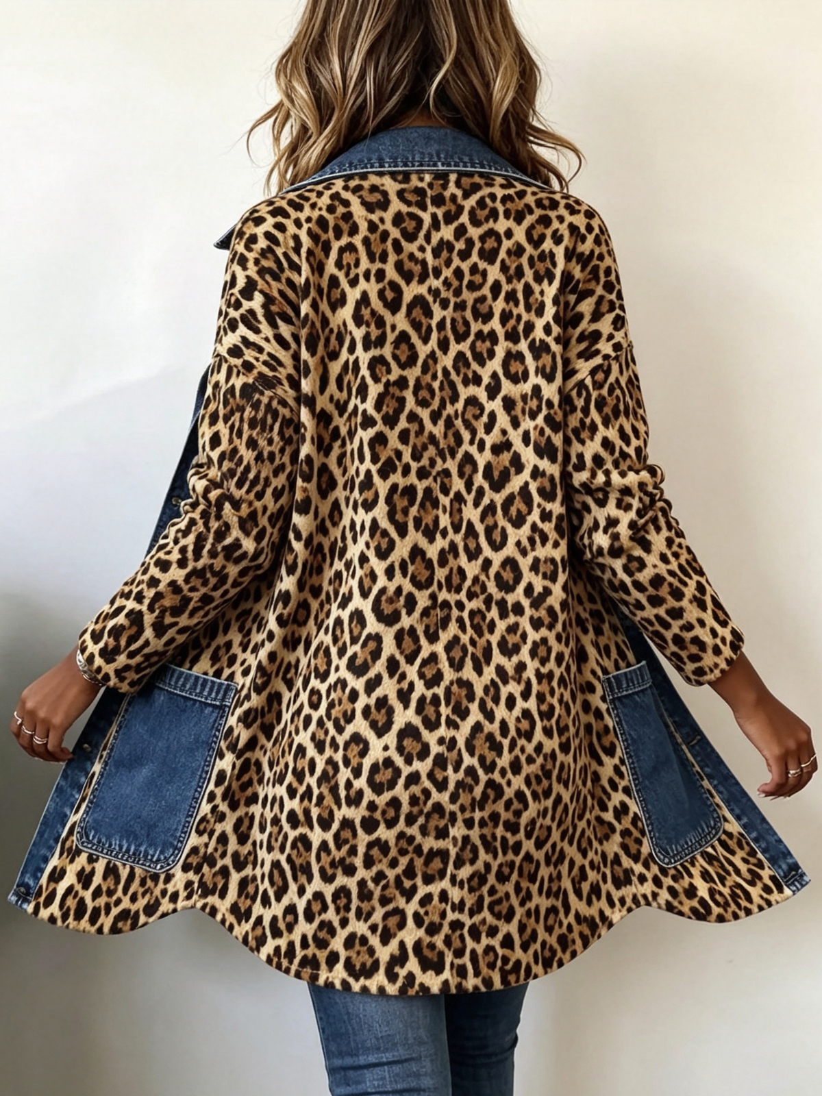 Fablenne | Chaqueta Larga Leopardo con Paneles Denim