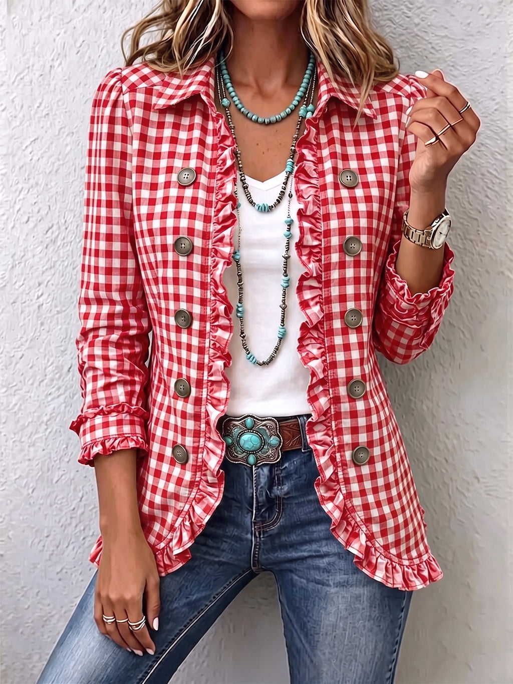 Charlene | Chaqueta de Cuadros Vichy con Volantes