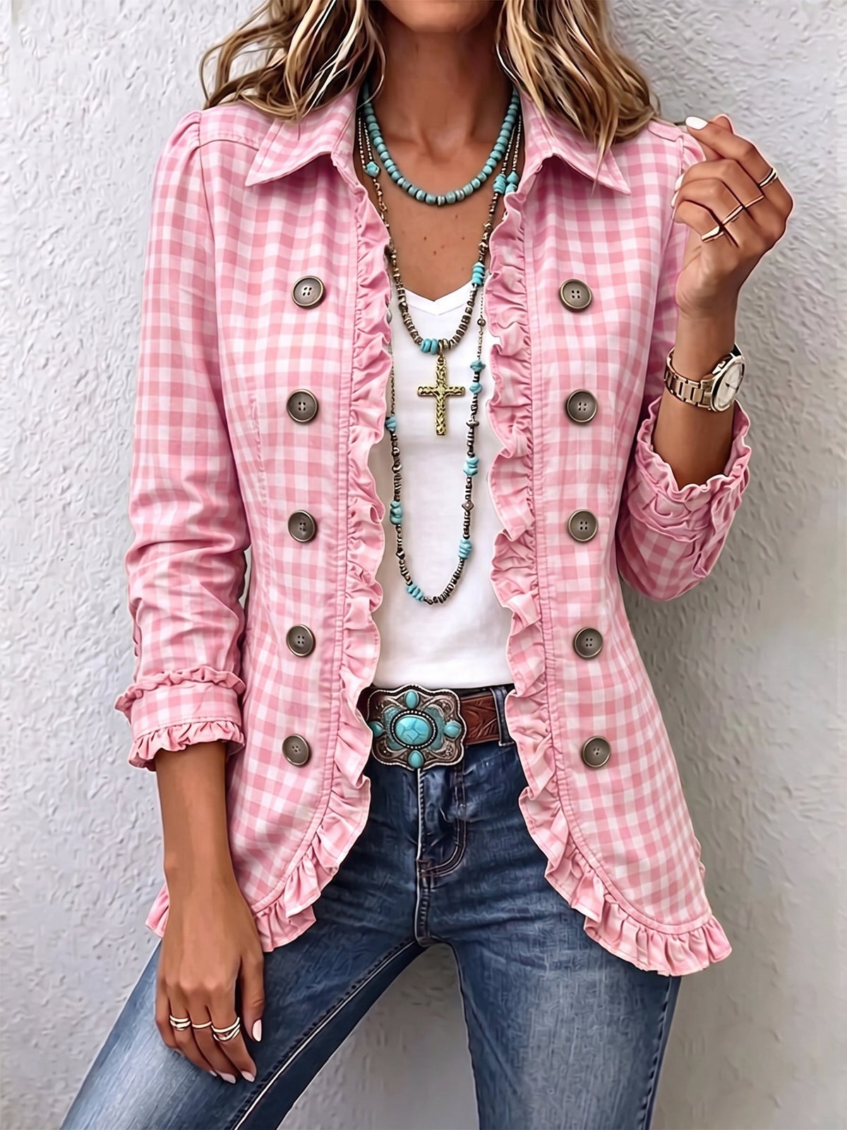 Charlene | Chaqueta de Cuadros Vichy con Volantes