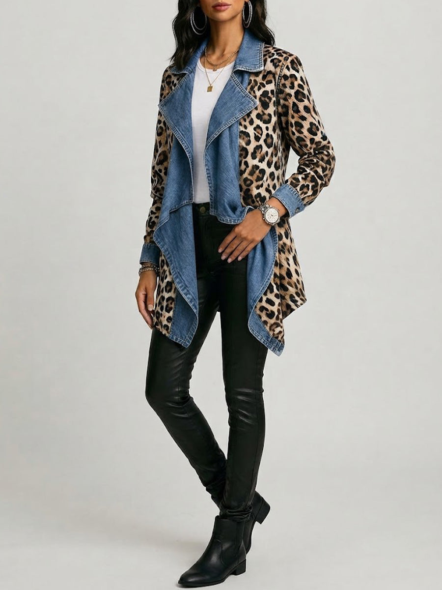 Sherilyn | Chaqueta Midi Leopardo con Paneles Denim