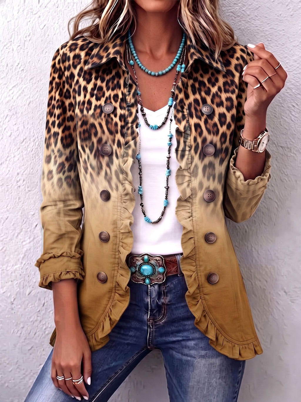 Elspeth | Blazer Ombré Leopardo con Volantes
