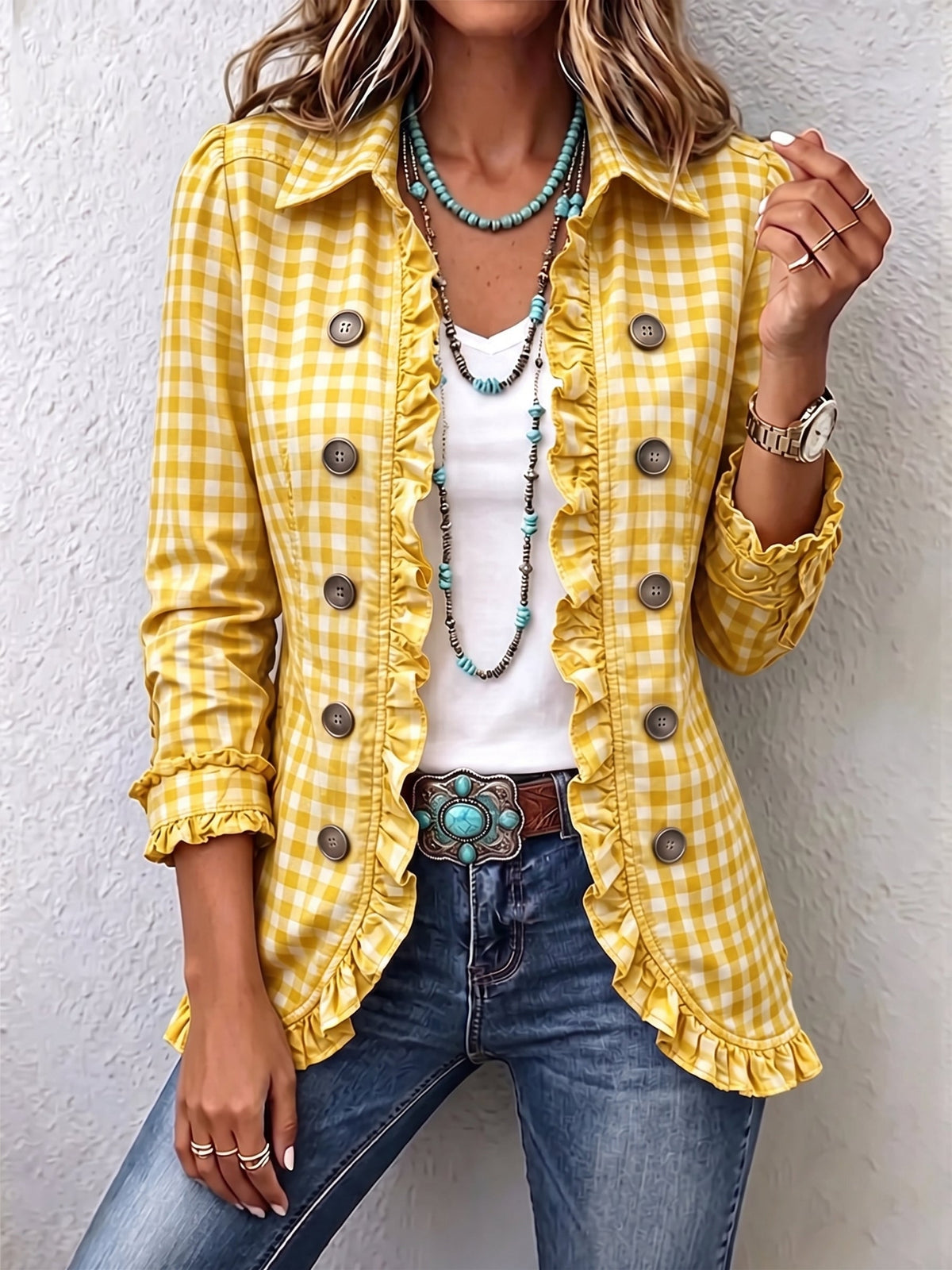 Charlene | Chaqueta de Cuadros Vichy con Volantes