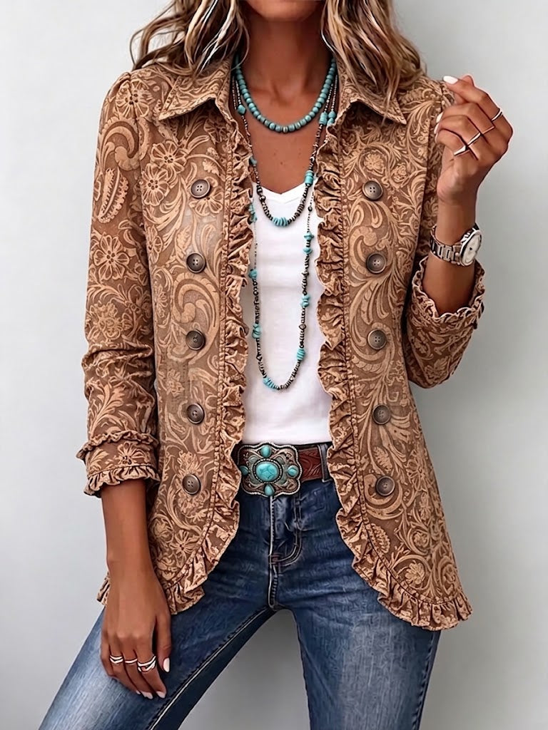 Vyclara | Chaqueta Floral Vintage con Volantes