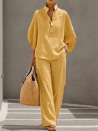 Mariel | Cotton Linen Batwing Sleeve Wide Leg Pants Set