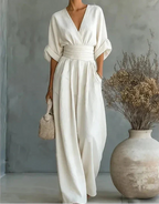 Daniela - Mono elegante de escote en V y pierna ancha