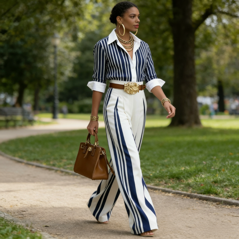 Atenas | Conjunto de camisa y pantalón ancho en algodón