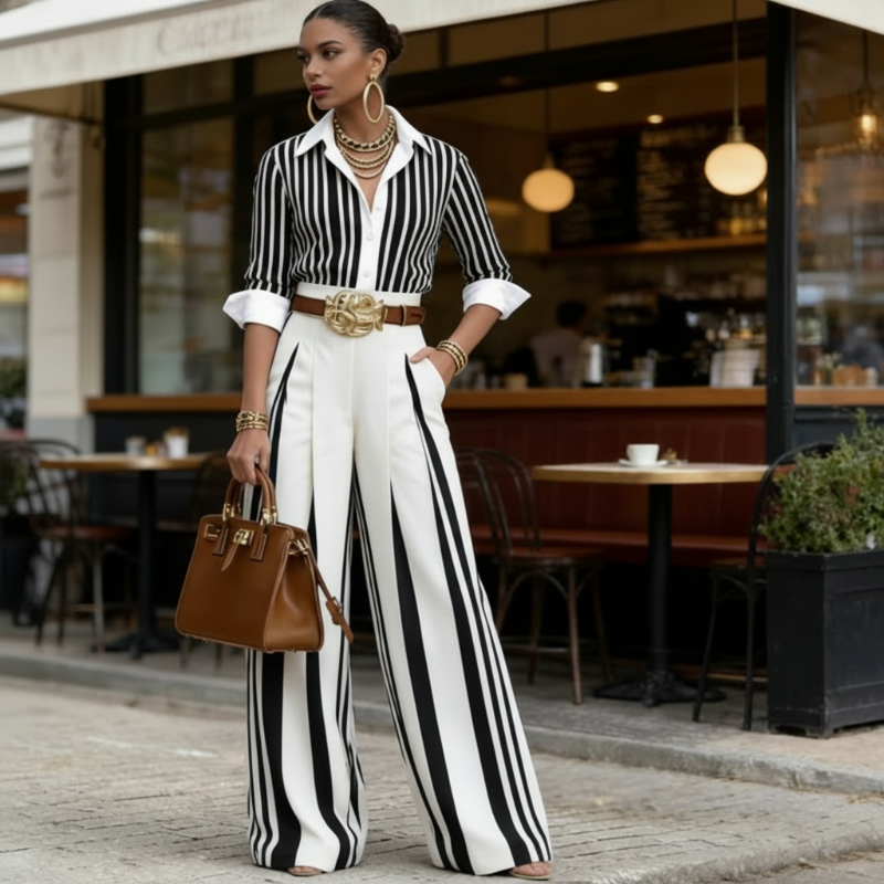 Atenas | Conjunto de camisa y pantalón ancho en algodón